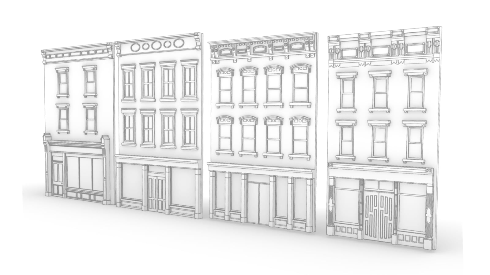 CAD render of Christmas village facades