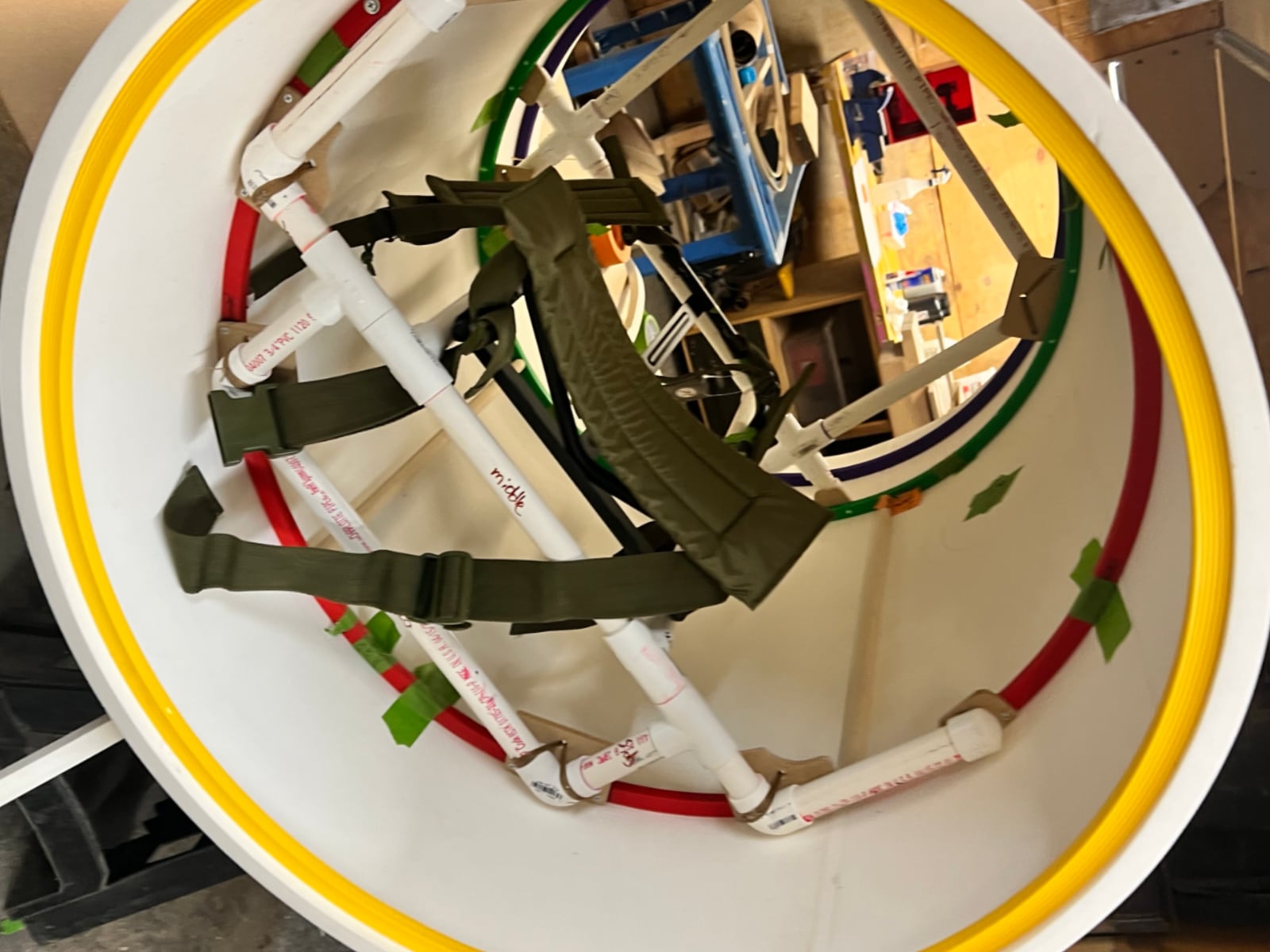 Dry-fit of PVC frame and external-frame backpack inside